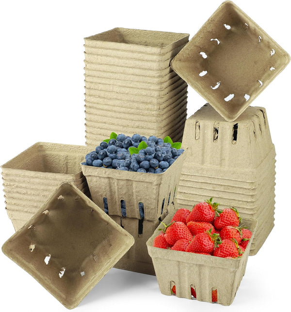 Fairooth 50 Pack Natural Pulp Fiber Berry Basket Small Strawberry Basket Molded Berry