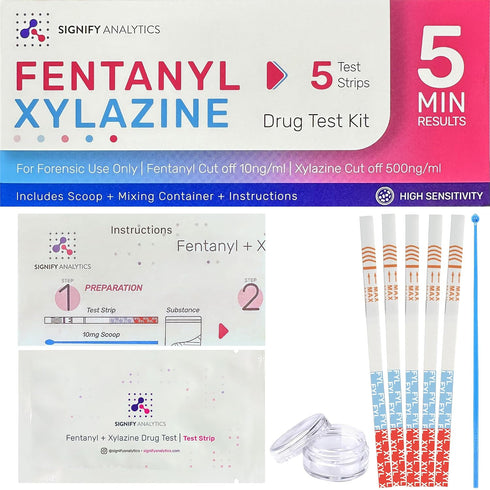Signify Analytics 5 Fentanyl & Xylazine Test Kit for Pills, Powders, and Liquids | Combo Test Strips for Fentanyl