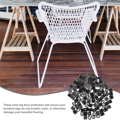 100 Pack of Black Non-Slip Chair Leg Covers - Triple Clip Connector for Furniture Protection
