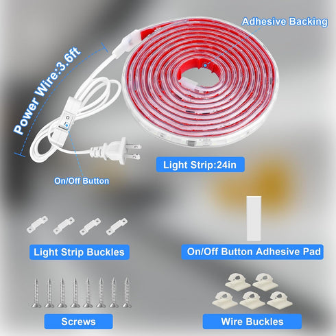 24in, 6000K 110V-120V Counter, Closet, maylit Under Cabinet Strip Lighting Plug in Ultra Bright Small LED Light Bar