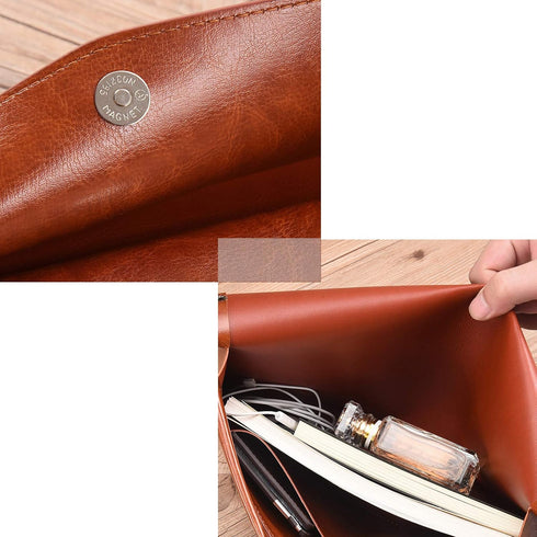 Enyuwlcm PU Leather A4 File Folder - Document Holder Envelope Case with Snap Closure for Receipt, Brown