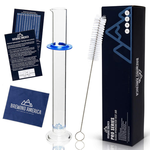 Brewing America Glass Hydrometer Test Tube Jar & Cylinder Brush - Narrow Flask for Alcohol by Volume Test - 3.3