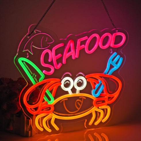 Dimmable, 14.96 12.6inches Seafood Neon Sign, Neon Lights Hanging Wall Art Decoration for Restaurant Shop Market Mall