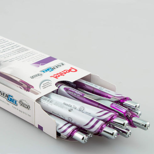 Pentel Gel Ink Pen, Pearl Retractable Gel Pen, (0.7mm) Medium Point, Needle Tip, Violet Ink, 12 pack (BLN77PW-V) by Pentel