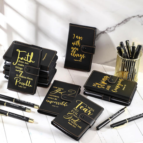 Spakon 12 Sets Christian Gifts, Leather Bible Study Notebook, Verse Ballpoint Pen, Prayer Journal for Men Women