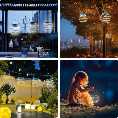 Solar Spiral LED Lanterns, Solar Garden Lights Outdoor Decorative Hanging Lights, Waterproof Pendant Light for Garden