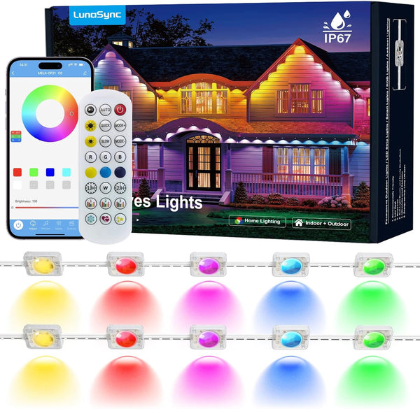 LunaSync Permanent Outdoor Lights, 150ft RGBIC Smart LED Eaves Lights with App