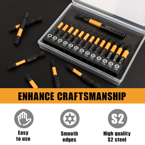 MulWark 14pcs Torx Bits Set, 2" S2 Steel Security Torx Socket Set with Magnetic Bit Holder