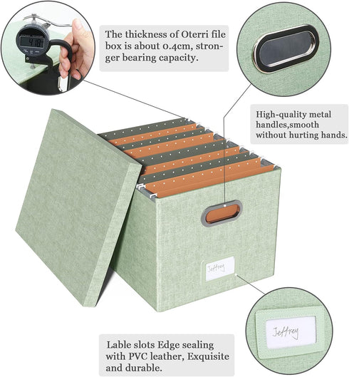 Oterri File Organizer Box with Lid - Portable Hanging File Box for Letter/Legal Storage, Green (1 Pack)