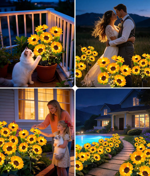4Pack 24 IP65 LETMY Solar Lights Outdoor Garden Decor, Upgraded Solar Garden Lights with Sunflower Lights, Solar