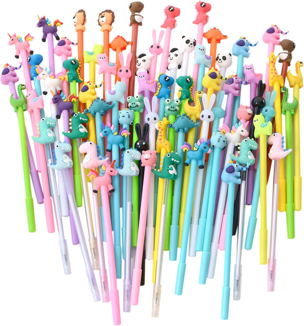 YYaaloa 70pcs Cute Novelty Gel Ink Pens - Cartoon Animal 0.5 mm Black Ink Pens for Kids Office School Supplies