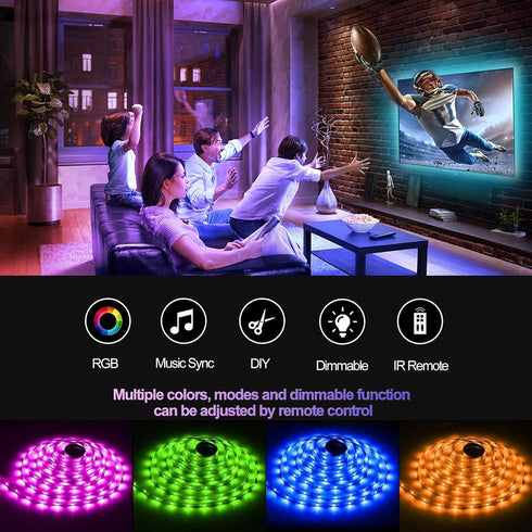 50ft, 5050 24V Dimmable 44 LED Strip Lights RGB Color Changing Strip Lights for Bedroom with Power Adapter, LED Strip