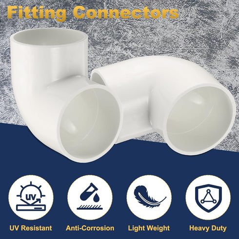2pcs 2.5" 90 Elbow 2-Way 90 Elbow 2.5" uxcell Degree Pipe Fittings, Furniture Construction Grade Degree PVC Corner