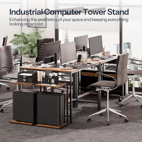 HOOBRO Computer Tower Stand - 2-Tier PC Stand with Charging Station and Locking Caster Wheels for Home Office