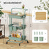 DTK 3 Tier Utility Rolling Cart with Cover Board, Turquoise, Rolling Storage Cart with Locking Wheels, 2 Small Baskets