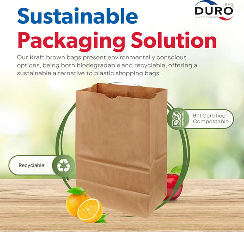 57# 12 7 17 Inches, 50-Count, 1/6 DURO Brown Paper Grocery Bags Heavy-Duty, x x Large Brown Paper Bags for Grocery