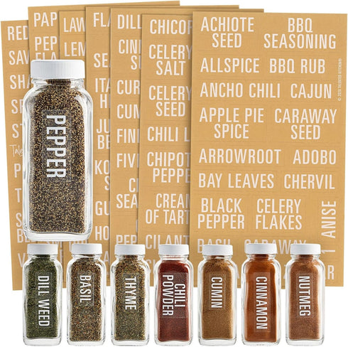 Talented Kitchen 134 Preprinted Minimalist Spice Labels, Bold White Seasoning Labels for Organization