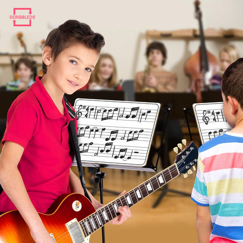 Scribbledo 10 Pack Dry Erase Music Staff Lap White Boards, 9"X12", Double Sided, Includes 10 Erasers