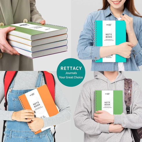 RETTACY Spiral Notebook, A4 College Ruled Notebook with 300 Pages, 100 GSM Premium Acid-Free Paper, Twin-Wire Binding,