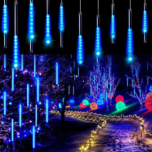 30cm 8-Tube Falling Rain Meteor Shower Christmas Lights, Blue Outdoor Icicle Shooting Star Lights