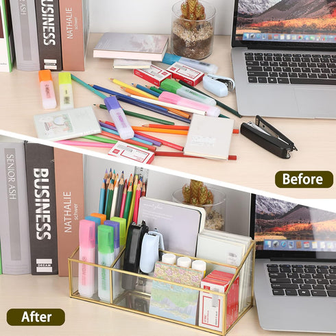 Sumnacon Glass Mail Organizer, Gorgeous Desk Makeup Brush Holders, Modern Countertop Organizer for Living Room Kitchen