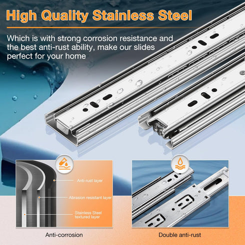 YENUO Stainless Steel Full Extension Drawer Slides | Side Mount 10-24 Inch | Heavy Duty 100 lbs (1 Pair, 10 Inch)