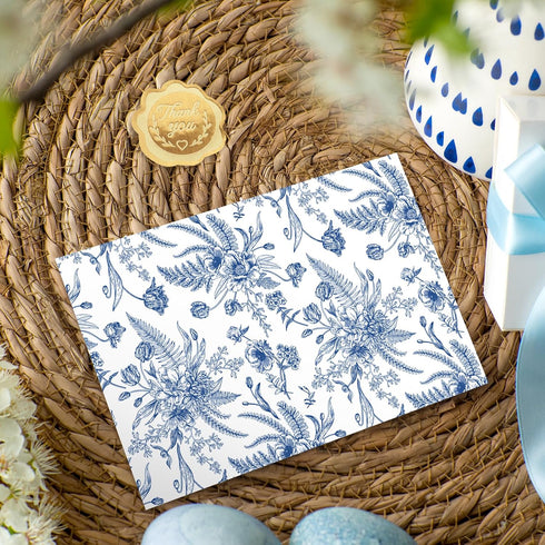 50 Pack Whaline Flower Stationery Cards with Envelopes Blank Thank You Note Cards Blue White Floral Print Greeting Card