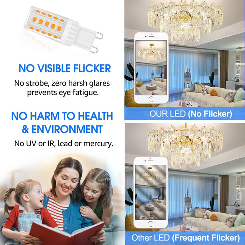 ENERGETIC G9 LED Bulb Dimmable, 40W T4 Halogen Equivalent, 400LM Soft White 2700K, G9 Loop Pin Base, 6 Pack