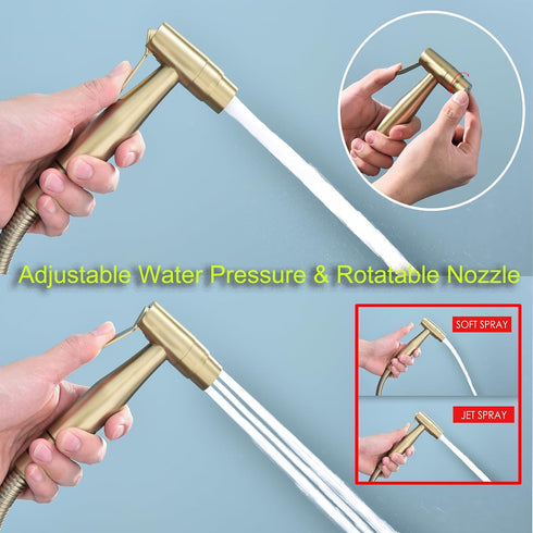 Stainless Steel Bidet Sprayer for Toilet, Gold Finish with Jet and Soft Spray Modes, Handheld Sprayer for Cloth Diaper
