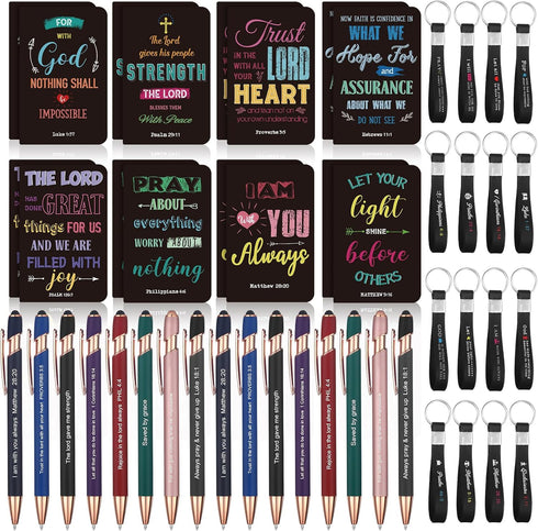 PerKoop 48 Pcs Inspirational Gifts Set - 3 x 5 Inch Bible Notepads, Ballpoint Pens, Keychains for School Office