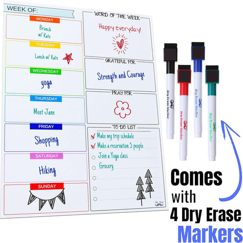Mr. Pen Magnetic Dry Erase Weekly Calendar for Fridge, 14.7 x 11.8", Weekly Planner Whiteboard, Magnetic Weekly Board.