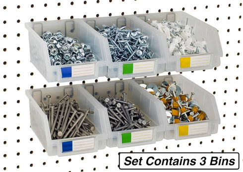 Pegboard Bins 3 Pack Clear Large, Organize Hardware, Accessories & Small Parts for Workbench, Garage Storage & Craft