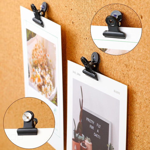 Sabary 30 Pieces Push Pins Clips, Bulldog Thumbtack Clips for Cork Board, Bulletin Boards, Photo Walls (Black, 20 mm)