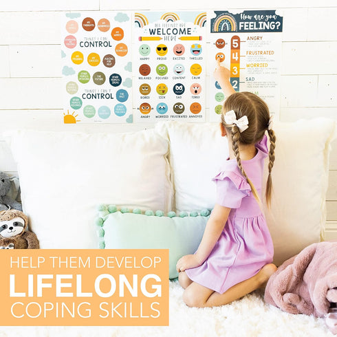 Hadley Designs Feelings Chart for Kids Ages 4-8, Emotions Chart for Toddlers 3-5, Counseling Posters for Classroom Decor