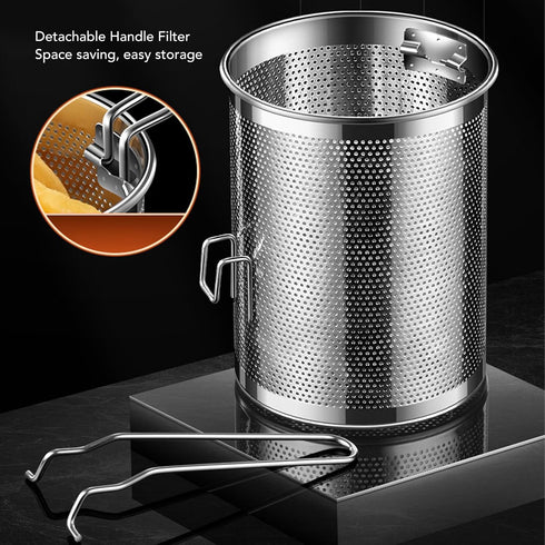 Jwthee 304 Stainless Steel Oil Filter Pot, Large Capacity Bacon Grease Container, Small Deep Fryer with Lid and Oil