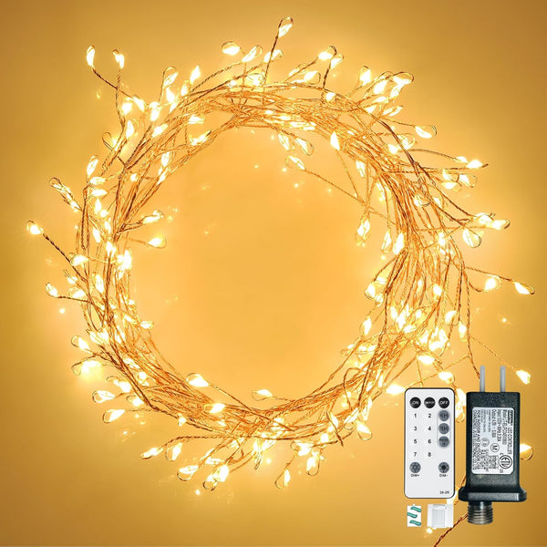 Dailyart 300 LED Fairy Lights with Remote, Warm White, 8 Modes, Plug