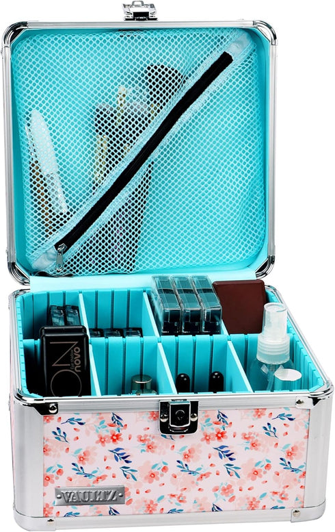 Vaultz Portable Safe Box, 10 x 10 x 6.5 Inch Large Storage Box with Lock, Mesh Pocket & Compartments
