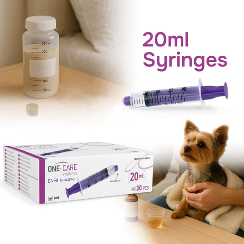 20ml (Pack 30) 30/bx Blister-Packed ONE-CARE Syringes ENFit of with Mounted Cap, Sterile, Syringes