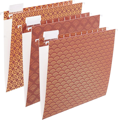 Y YOMA 6 Pack Decorative Hanging File Folders, Letter Size, Marble Design, 1/5-Cut Adjustable Tabs for Office Home