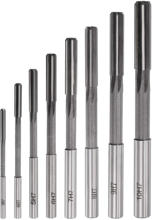 uxcell 8pcs Chucking Reamer Set, Lathe Machine Reamer Straight Flute Milling Cutter High Speed Steel H7 Tolerance