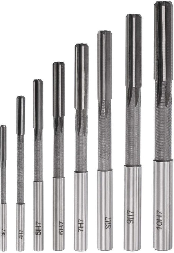 uxcell 8pcs Chucking Reamer Set, Lathe Machine Reamer Straight Flute Milling Cutter High Speed Steel H7 Tolerance