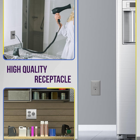 ENERLITES Single Receptacle Outlet, Tamper-Resistant, Commercial Grade, 15A 125V, UL Listed, Gray