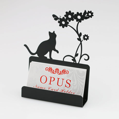 Business Card Holder Stand for Office Organizer, Cat Shape, Christmas Gift, Black