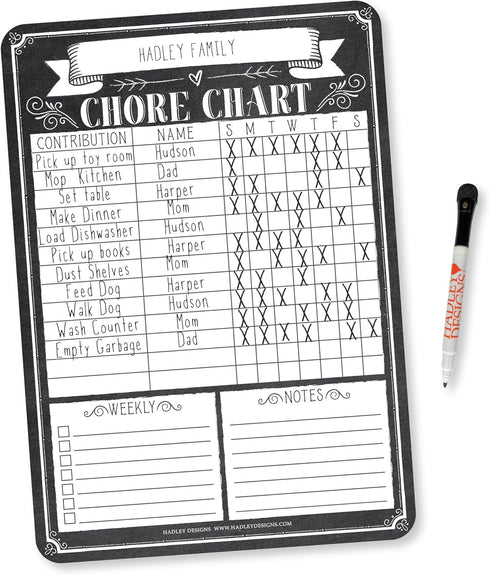 Hadley Designs Magnetic Chore Chart for Kids and Families – Reusable Dry Erase Responsibility Board, 12x17