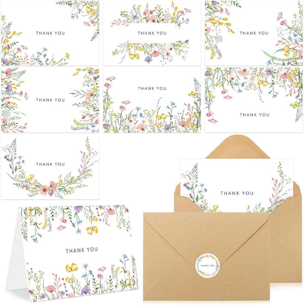 Abilat 24 Pack Floral Thank You Cards with Envelopes & Matching Stickers 4x6