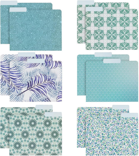 Paper Junkie 24-Pack Decorative File Folders, 6 Cute Floral Designs, Heavyweight Letter Size, Blue, Teal, Green