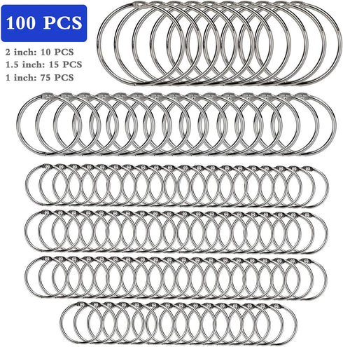 KASEMI Binder Rings - 100pcs Assorted Sizes (1, 1.5, 2 inch) for School and Office