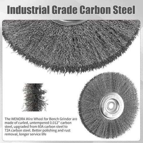 8-Inch Wire Wheel for Bench Grinder, 0.012 Carbon Steel Wire, Bench Wire Wheel Brush with 5/8" & 7/8" Arbor Hole, for