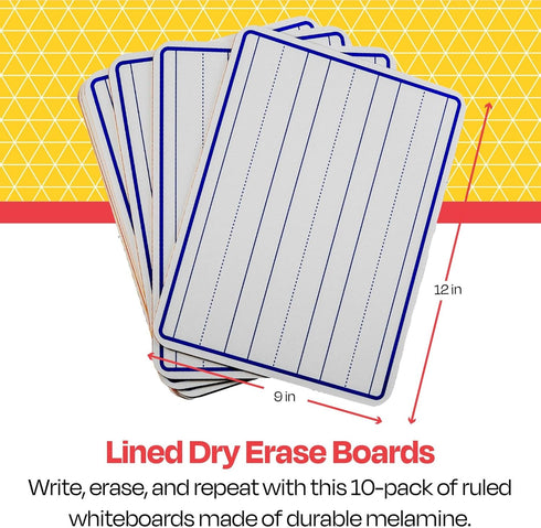 School Smart Lined Dry Erase Boards, 9 x 12 Inches, Pack of 10