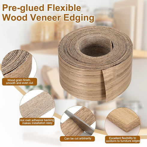 2" 25 uxcell x ft Wood Edge Banding, Pre-Glued Iron On Edging Strip, Plywood Wood Grain Repair Tape for Cabinet Repair